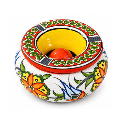 Handmade Ceramic Ashtray with Lid, 5 Inch Hand Painted Floral Outdoor Ashtray