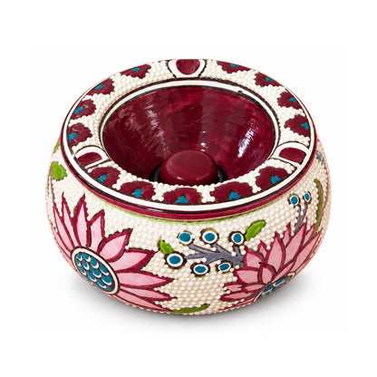 Handmade Ceramic Ashtray with Lid, 5 Inch Hand Painted Floral Outdoor Ashtray