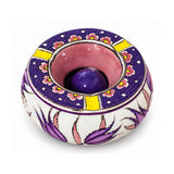 Handmade Ceramic Ashtray with Lid, 5 Inch Hand Painted Ivory Purple Tulip Outdoor Ashtray