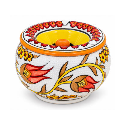 Handmade Ceramic Ashtray with Lid, 5 Inch Hand Painted Floral Outdoor Ashtray