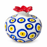 Ceramic Pomegranate Vase, 4 Inch Yellow Evil Eye Textured Decorative Ornament