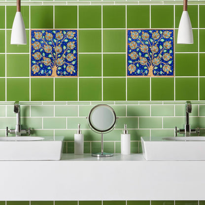 Handmade Ceramic Tile, Blue Pomegranate Tree Tile