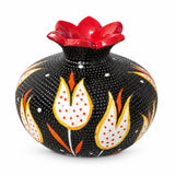 Ceramic Pomegranate Vase, 4 Inch Midnight Black Tulip Textured Decorative Ornament