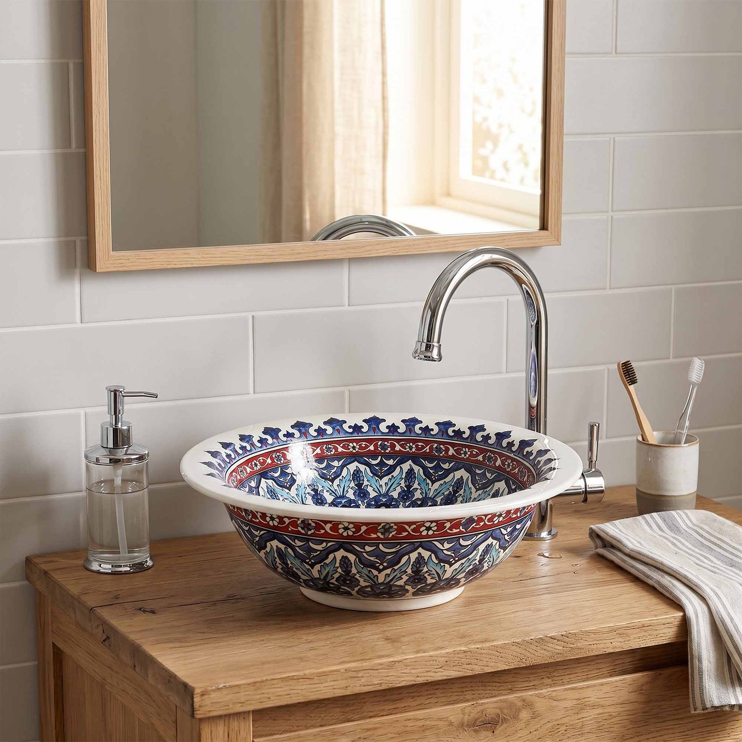 Imperial Blossom Ceramic Vessel Sink, Handpainted Bathroom Basin