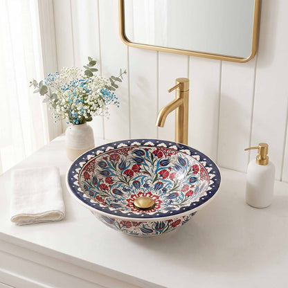 Tulip Garden Ceramic Vessel Sink, Handpainted Bathroom Basin