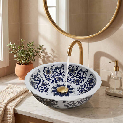 Royal Arabesque Ceramic Vessel Sink, Handpainted Bathroom Basin