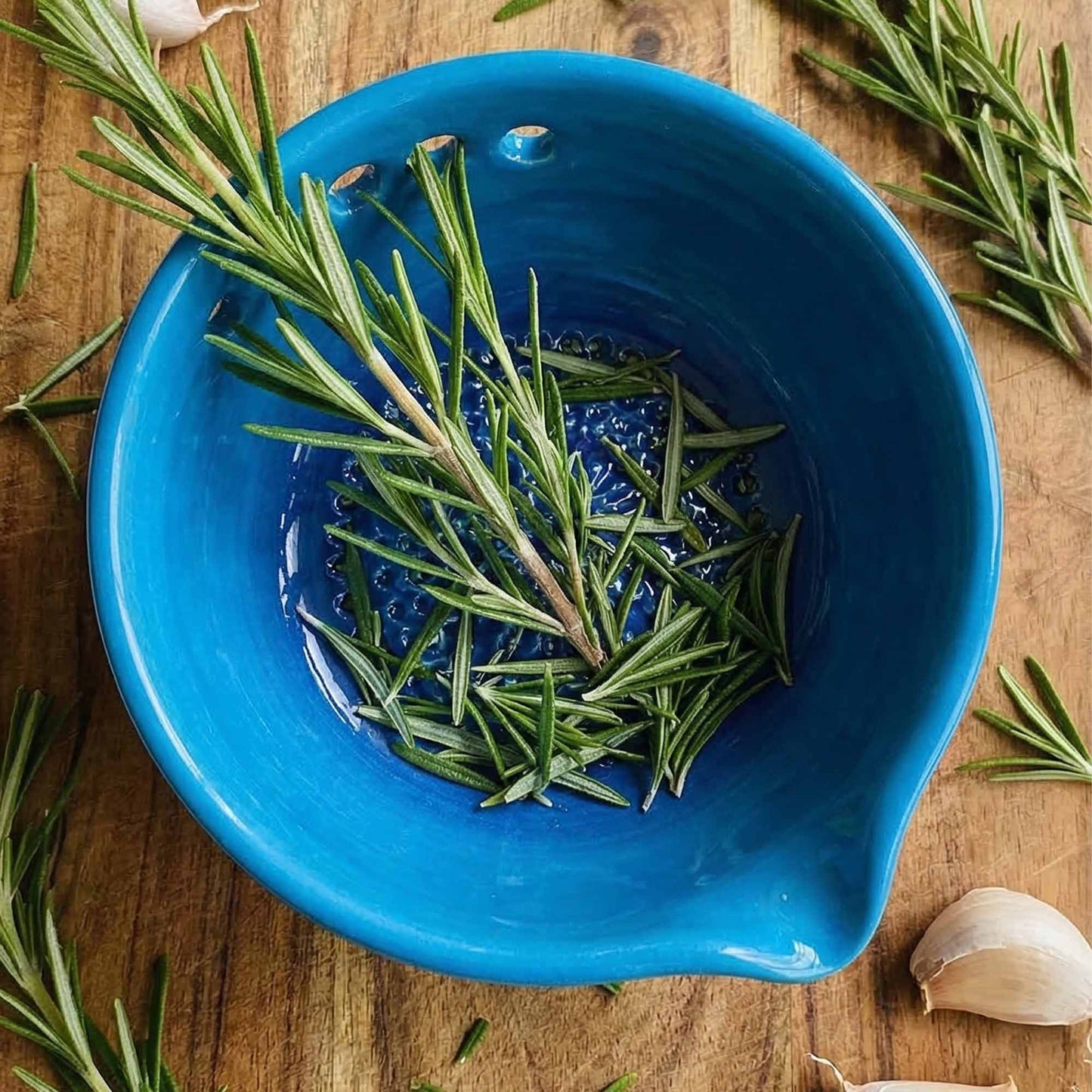 Herb Stripper Bowl & Garlic Grater  – Ceramic Ginder Bowl for Herbs, Ginger & Parmesan