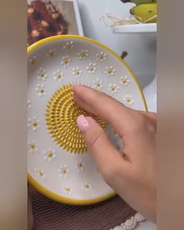 Garlic Grater Bowl, Daisy Garden Grater Plate, 7" Ceramic Garlic Grinder, Decorative Grater Bowl