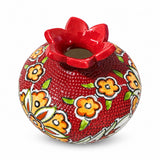 Ceramic Pomegranate Vase, 4 Inch Ruby Red Floral Textured Decorative Ornament