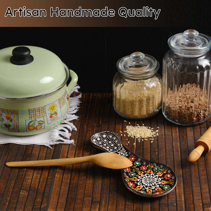 Handmade Ceramic Spoon Rest, Black Color Spoon Rests, Traditional Spoon Holder for Stove Top