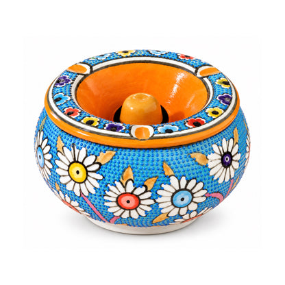 Handmade Ceramic Ashtray with Lid, 5 Inch Hand Painted Floral Outdoor Ashtray