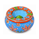 Handmade Ceramic Ashtray with Lid, 5 Inch Hand Painted Sky Blue Peach Floral Outdoor Ashtray