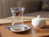 Turkish Tea Glass Set with Saucers, Handmade Ottoman Tea Glasses