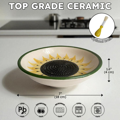 Garlic Grater Bowl, Sunflower Grater Plate, 7" Ceramic Garlic Grinder, Decorative Grater Bowl