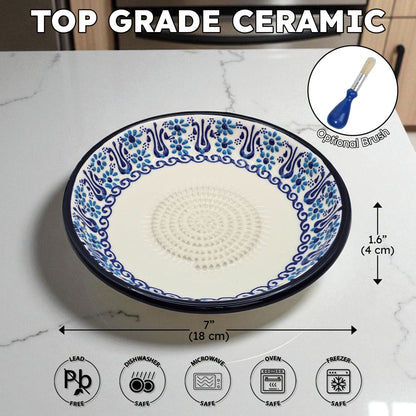 Garlic Grater Bowl, Sultan's Dream Grater Plate, 7" Ceramic Garlic Grinder, Decorative Grater Bowl