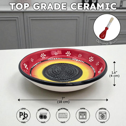 Garlic Grater Bowl, Daisy Red Grater Plate, 7" Ceramic Garlic Grinder, Decorative Grater Bowl