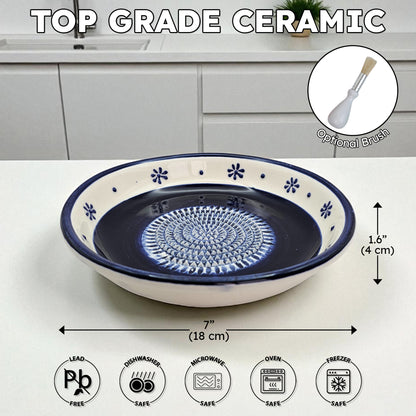 Garlic Grater Bowl, Daisy Navy Grater Plate, 7" Ceramic Garlic Grinder, Decorative Grater Bowl