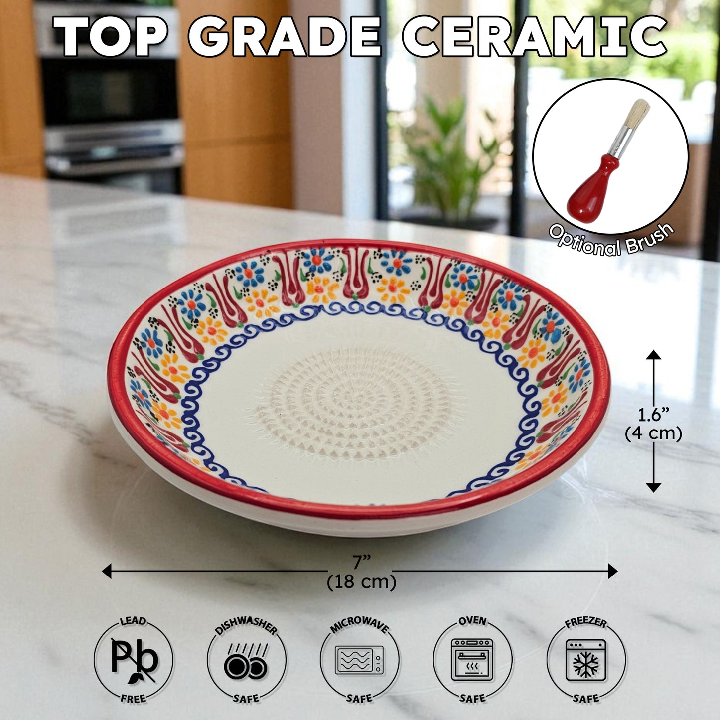 Garlic Grater Bowl, Sultan's Garden Grater Plate, 7" Ceramic Garlic Grinder, Decorative Grater Bowl