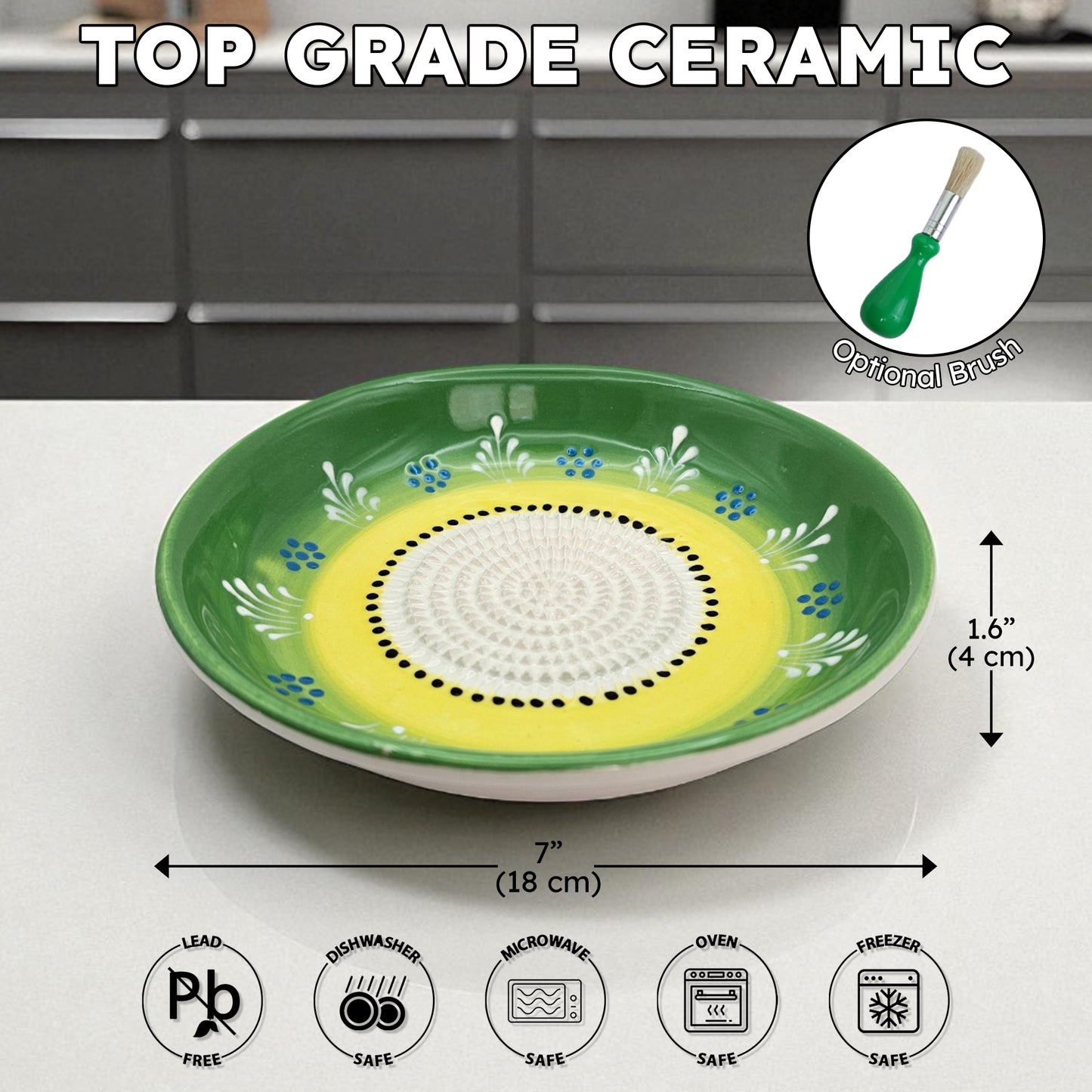 Garlic Grater Bowl, Lime Green Grater Plate, 7" Ceramic Garlic Grinder, Decorative Grater Bowl