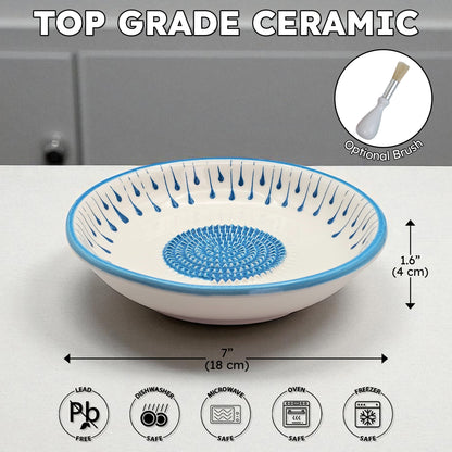 Garlic Grater Bowl, Blue Drops Grater Plate, 7" Ceramic Garlic Grinder, Decorative Grater Bowl