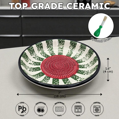 Garlic Grater Bowl, Watermelon Design Grater Plate, 7" Ceramic Garlic Grinder, Decorative Grater Bowl