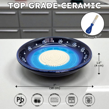 Garlic Grater Bowl, Daisy Blue Grater Plate, 7" Ceramic Garlic Grinder, Decorative Grater Bowl