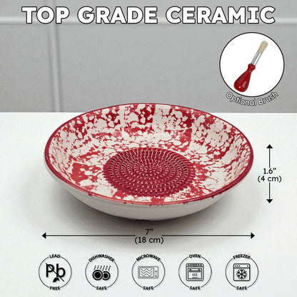 Garlic Grater Bowl, Red Sponge Grater Plate, 7" Ceramic Garlic Grinder, Decorative Grater Bowl