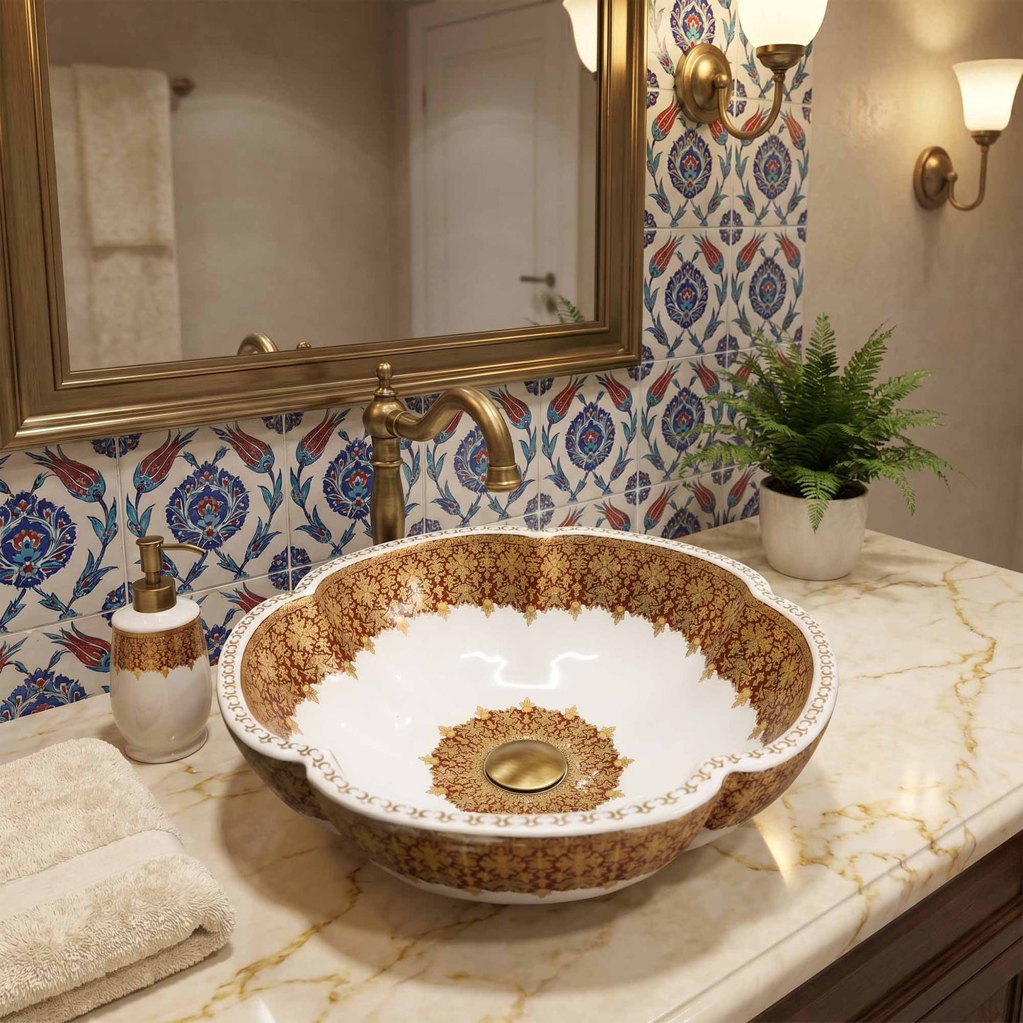 Imperial Floral Ceramic Vessel Sink, Handpainted Bathroom Basin