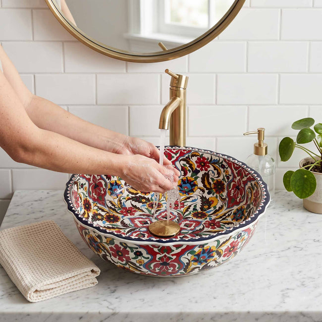 Ottoman Garden Ceramic Vessel Sink, Handpainted Bathroom Basin