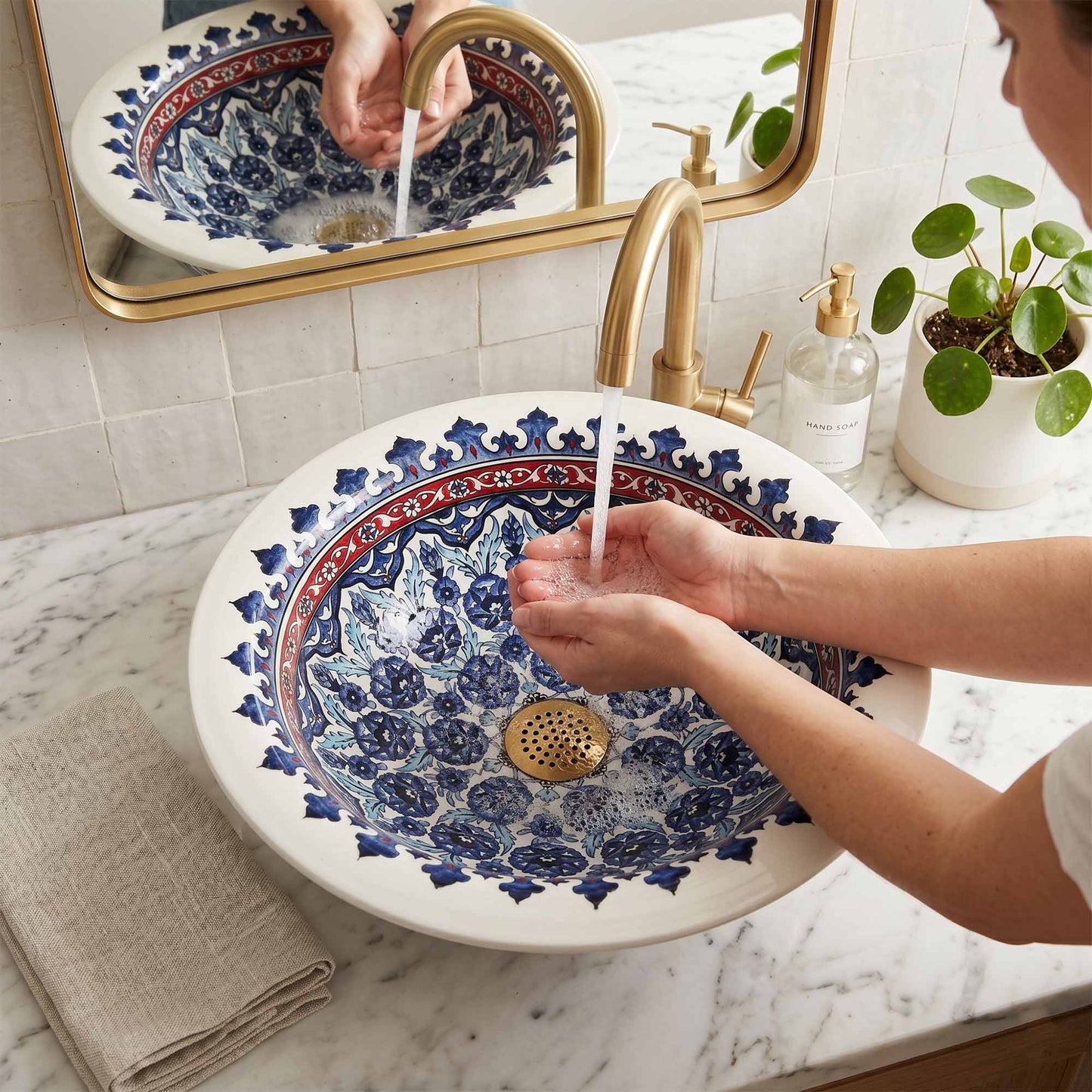 Imperial Blossom Ceramic Vessel Sink, Handpainted Bathroom Basin