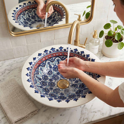 Imperial Blossom Ceramic Vessel Sink, Handpainted Bathroom Basin