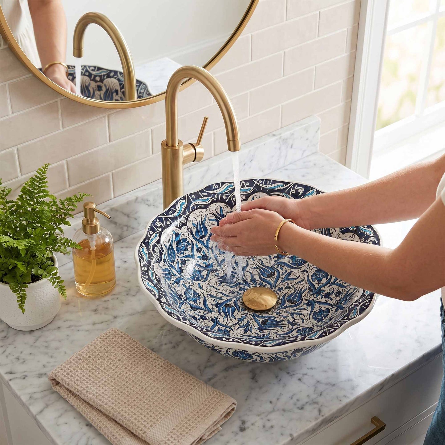 Sultan's Garden Ceramic Vessel Sink, Handpainted Bathroom Basin