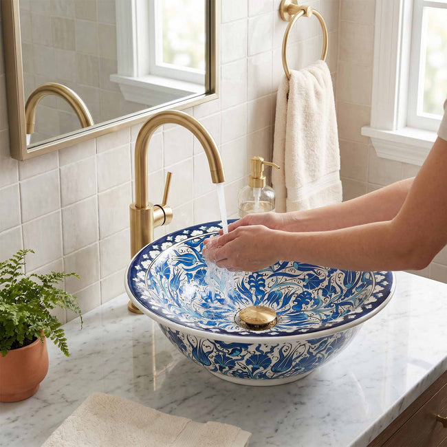 Ottoman Garden Ceramic Vessel Sink, Handpainted Bathroom Basin