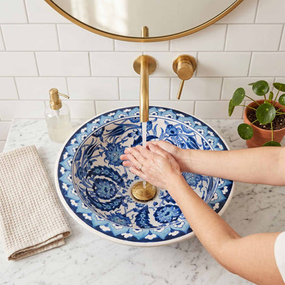 Moonlit Garden Ceramic Vessel Sink, Handpainted Bathroom Basin