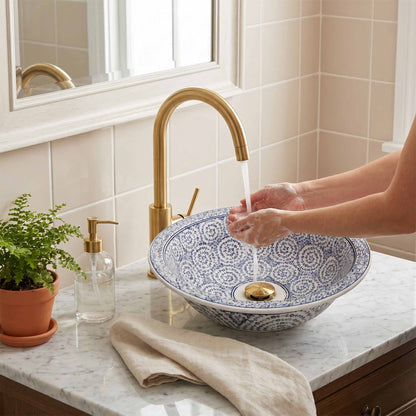 Whirling Dervish Spiral Ceramic Vessel Sink, Handpainted Bathroom Basin