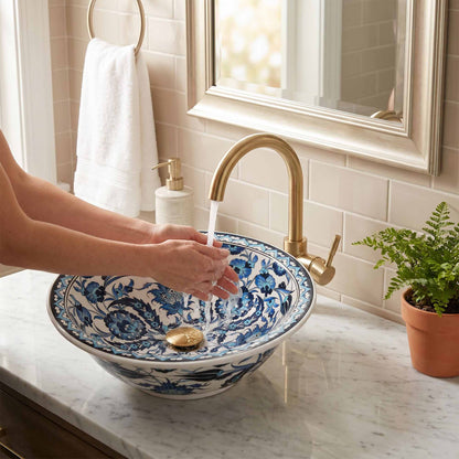 Iznik Heritage Ceramic Vessel Sink, Handpainted Bathroom Basin