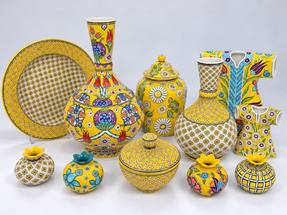 11-Piece Yellow Floral Ceramic Home Decor Set – Decorative Vases, Jars & Ornaments