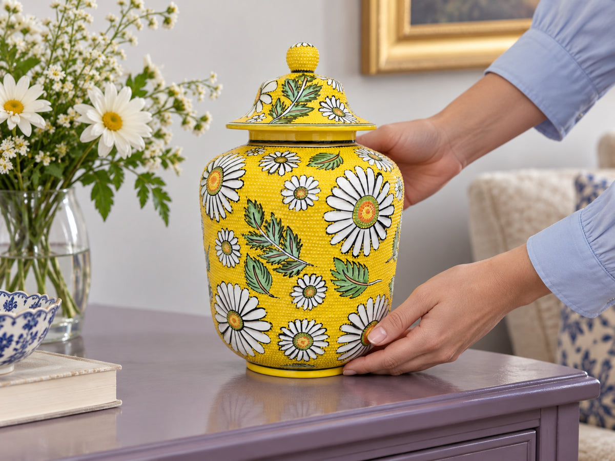 11-Piece Yellow Floral Ceramic Home Decor Set – Decorative Vases, Jars & Ornaments