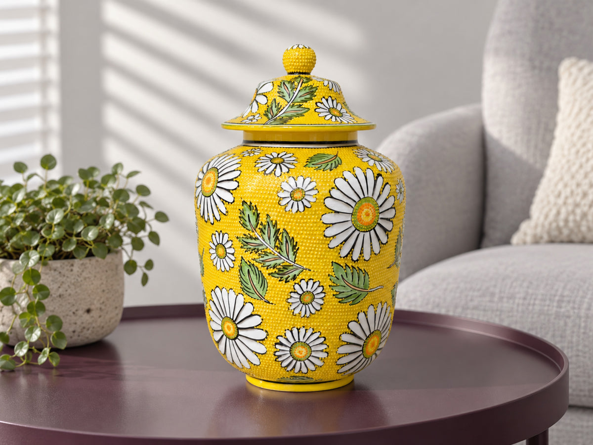 11-Piece Yellow Floral Ceramic Home Decor Set – Decorative Vases, Jars & Ornaments