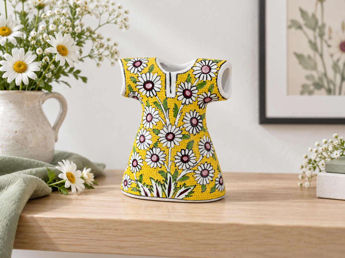 11-Piece Yellow Floral Ceramic Home Decor Set – Decorative Vases, Jars & Ornaments