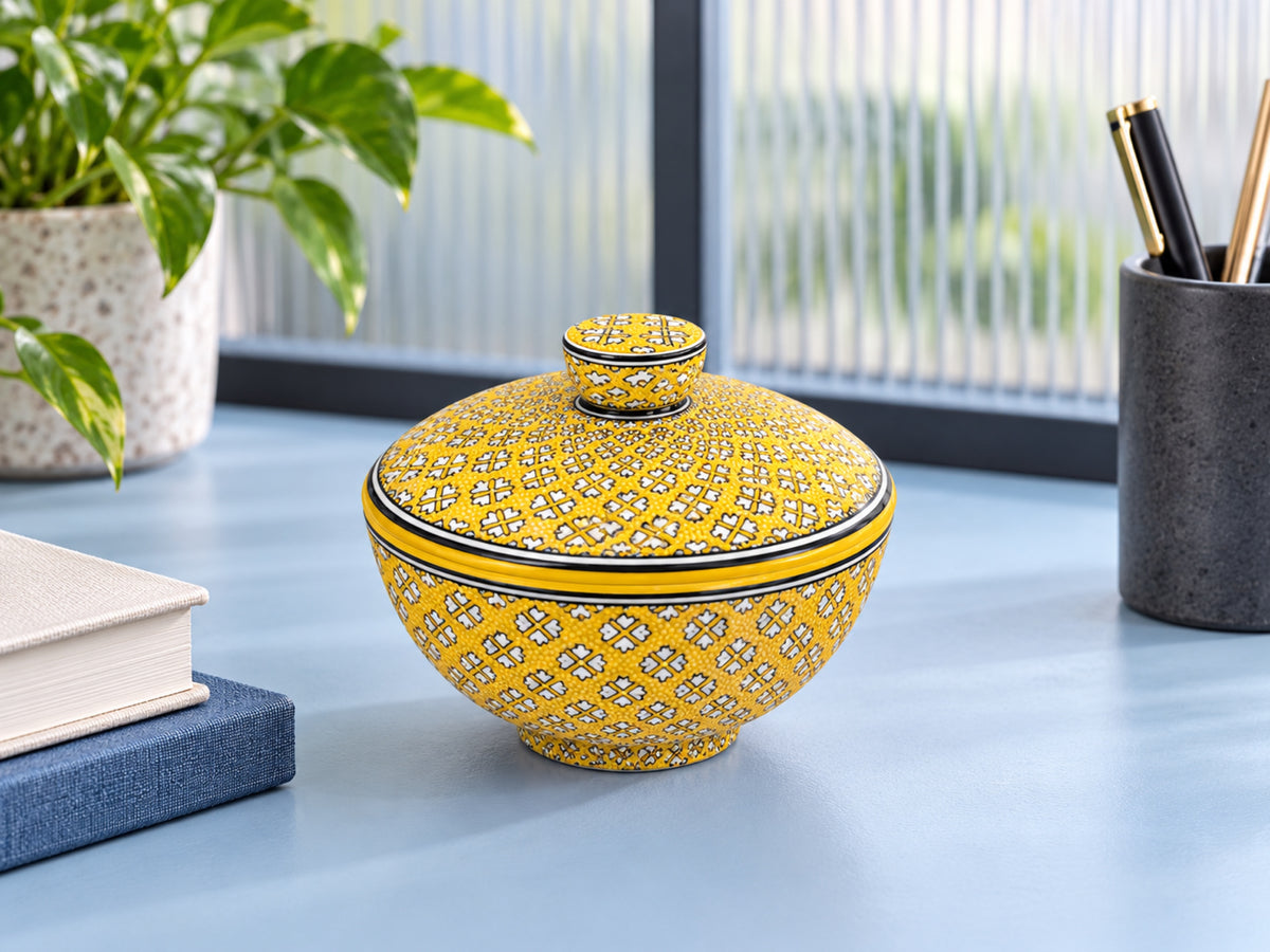 11-Piece Yellow Floral Ceramic Home Decor Set – Decorative Vases, Jars & Ornaments