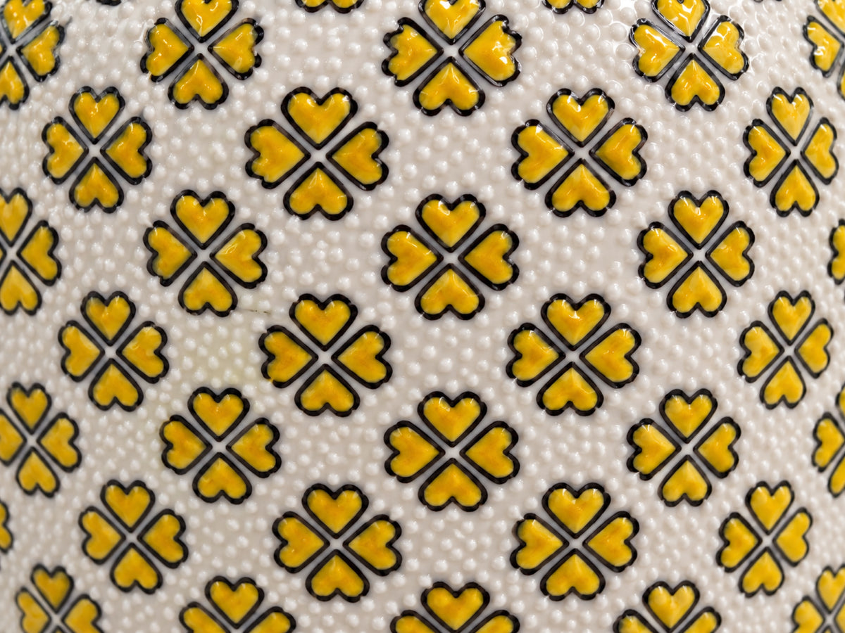 Large Decorative Ceramic Vase 12 Inch Yellow Ivory Geometric Pottery, Statement Home Decor